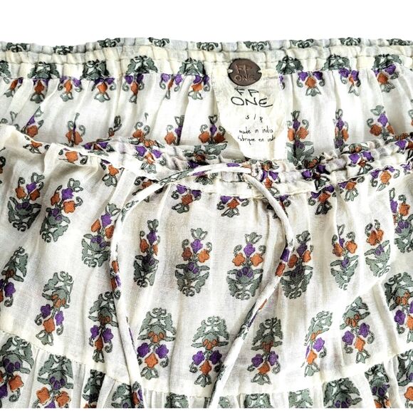 Free People Boho Floral block Print Beachy Gypsy Style Drawstring Waist Skirt OS - Picture 4 of 12